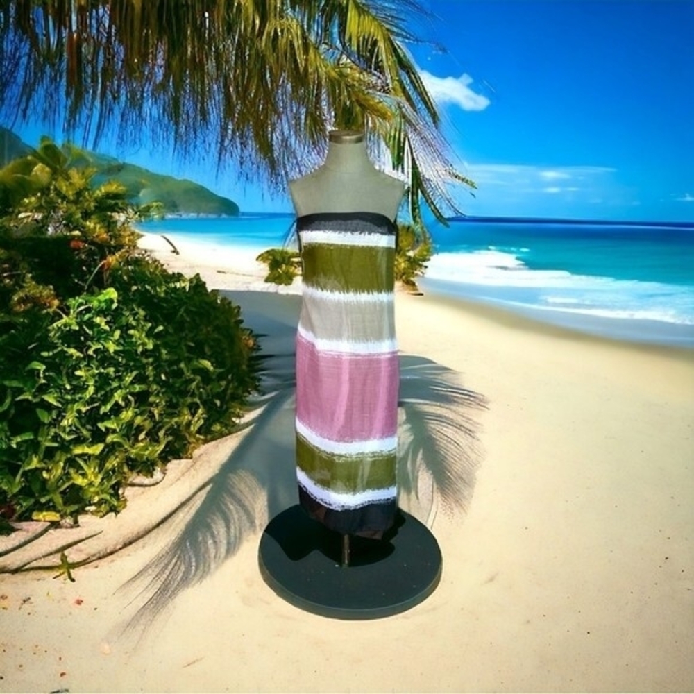 Color Block Sarong Purple Green Black White Sheer Wrap 78"x43" Beach Cover Up VG